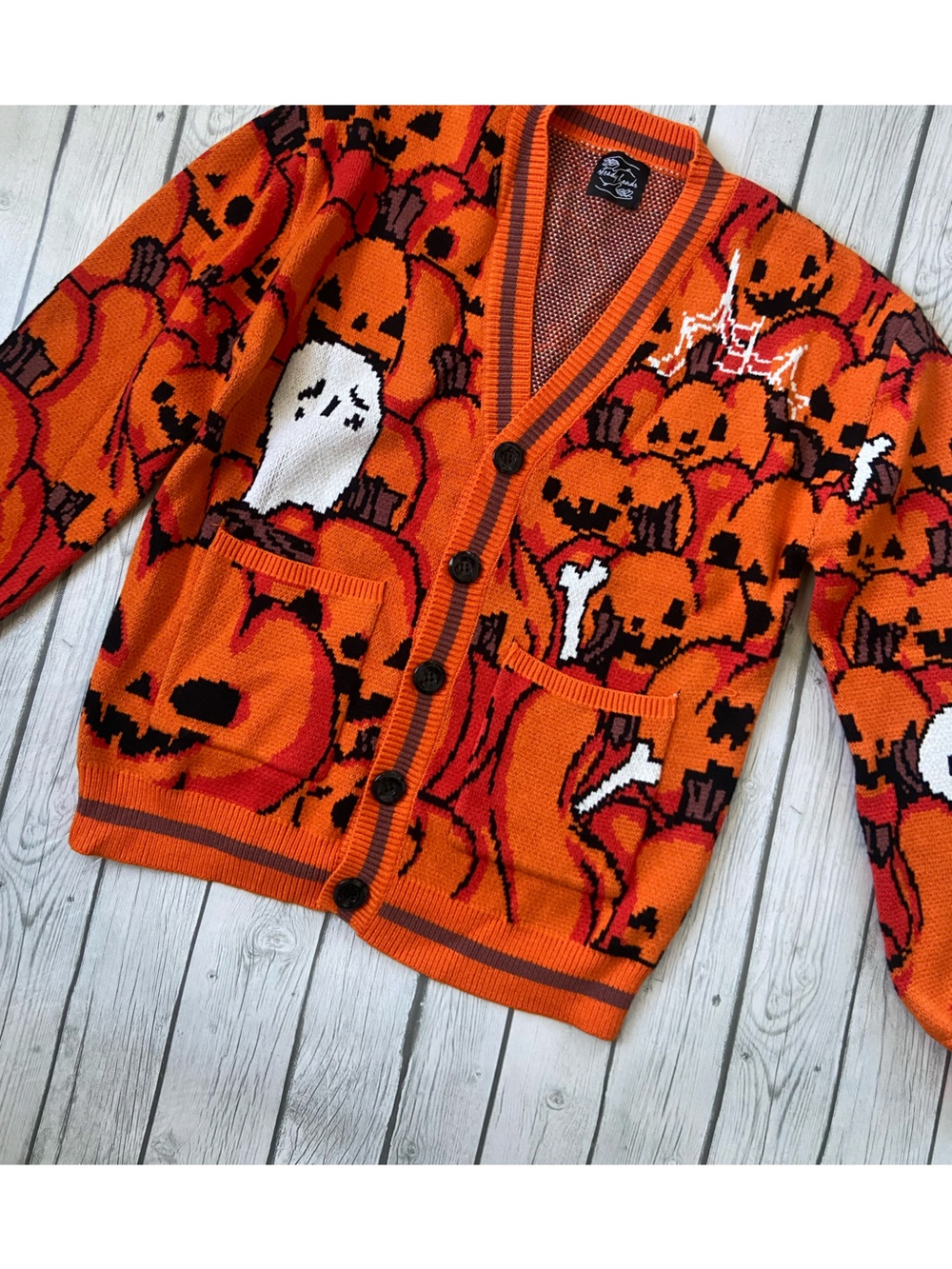 Unisex steady hands Orange Pumpkin Knit Cardigan Halloween Sweater